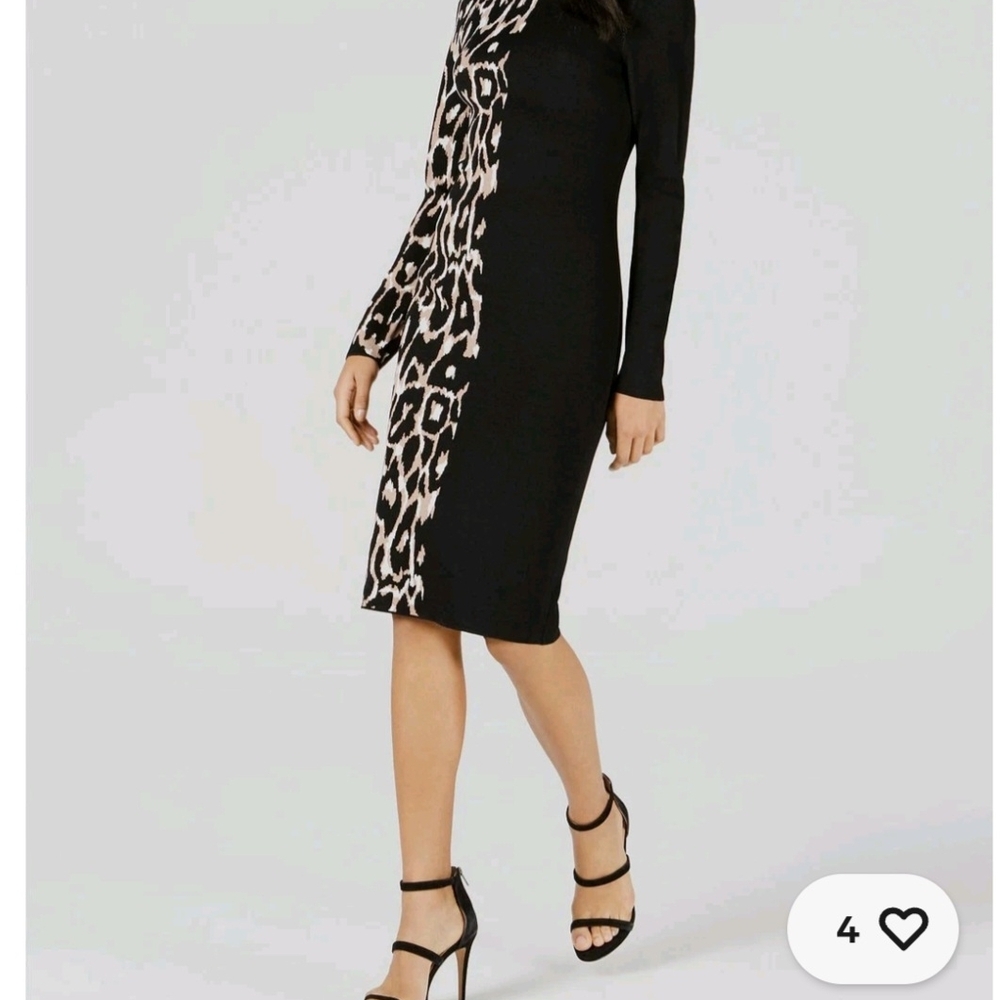 Bar III Black and Animal Print Long Sleeve Dress SIZE: Large - Picture 1 of 7